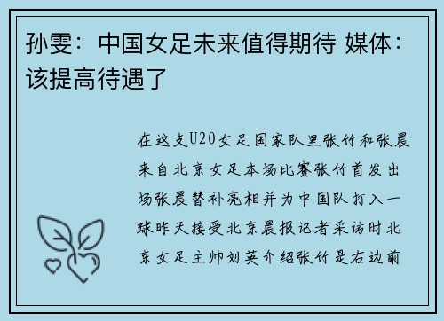 孙雯:中国女足未来值得期待 媒体:该提高待遇了